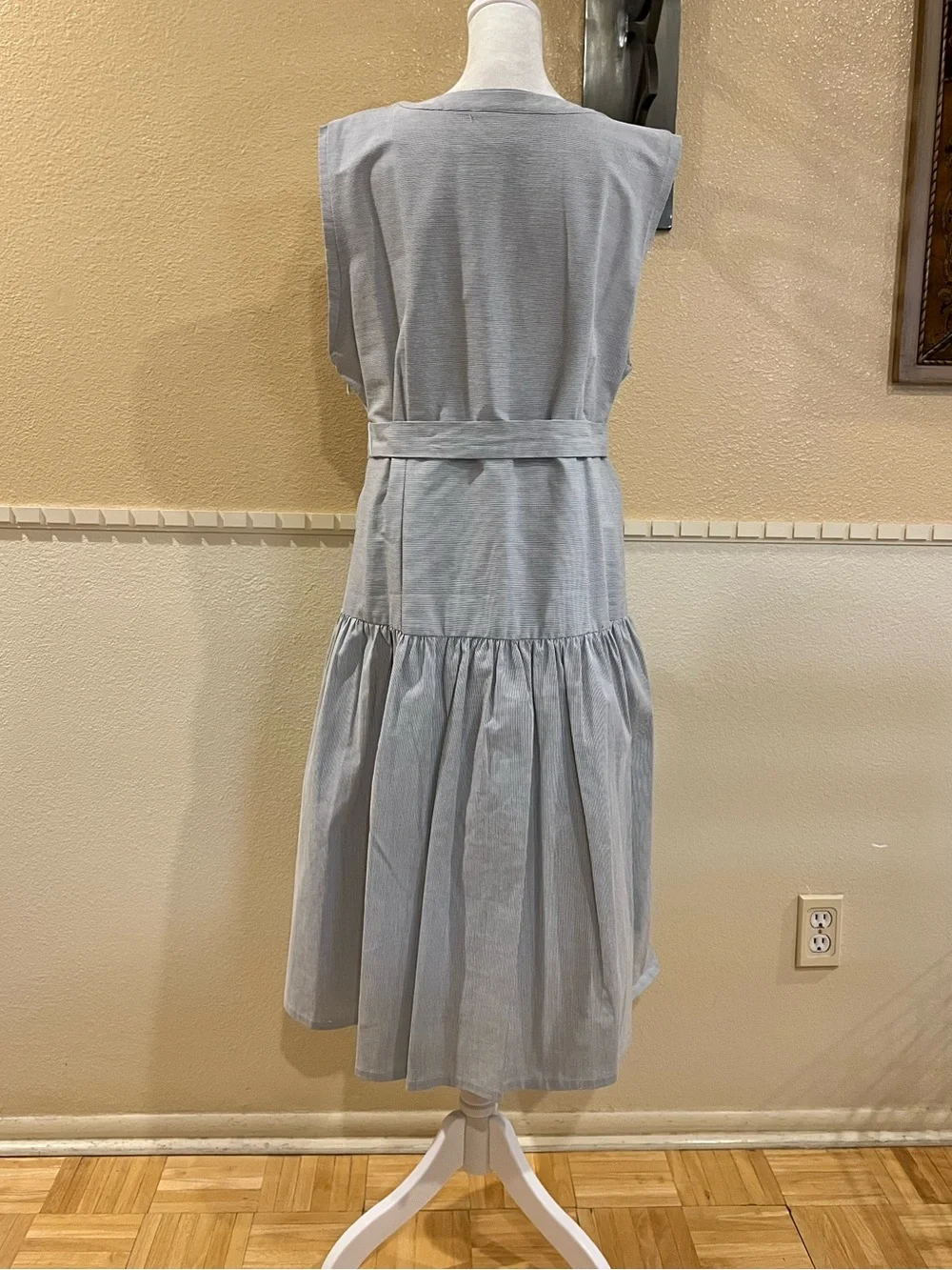 Alex Marie Plus Size Pinstripe Midi Dress. Dropped waist tiered skirt. Cotton 18 - Picture 5 of 12